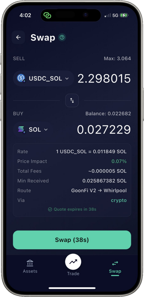 Token swap interface showing cross-chain trading